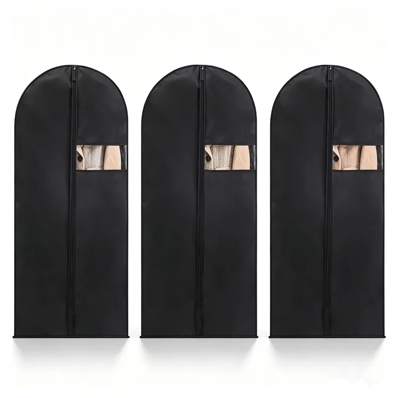 3 PCS Solid Color Non-woven Clothes Storage Bag Bedroom Wardrobe Hanging Clothes Sorting Bag Suit Evening Dress Dust Protect Bag