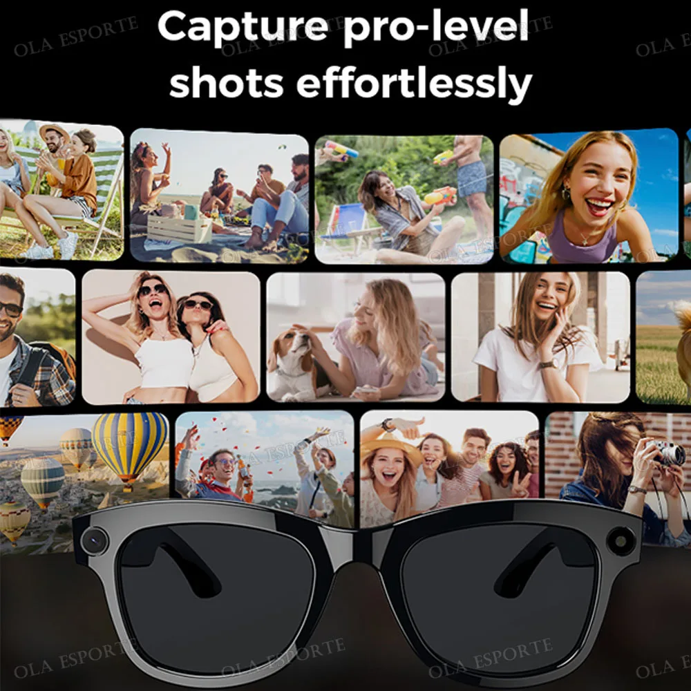 Okulary Ola Esporte AI Smart Camera Glasses 2025 z kamerą 8MP o wysokiej rozdzielczości, asystentem głosowym, połączeniami Bluetooth, odtwarzaczem muzyki i funkcjami inteligentnych okularów przeciwsłonecznych.