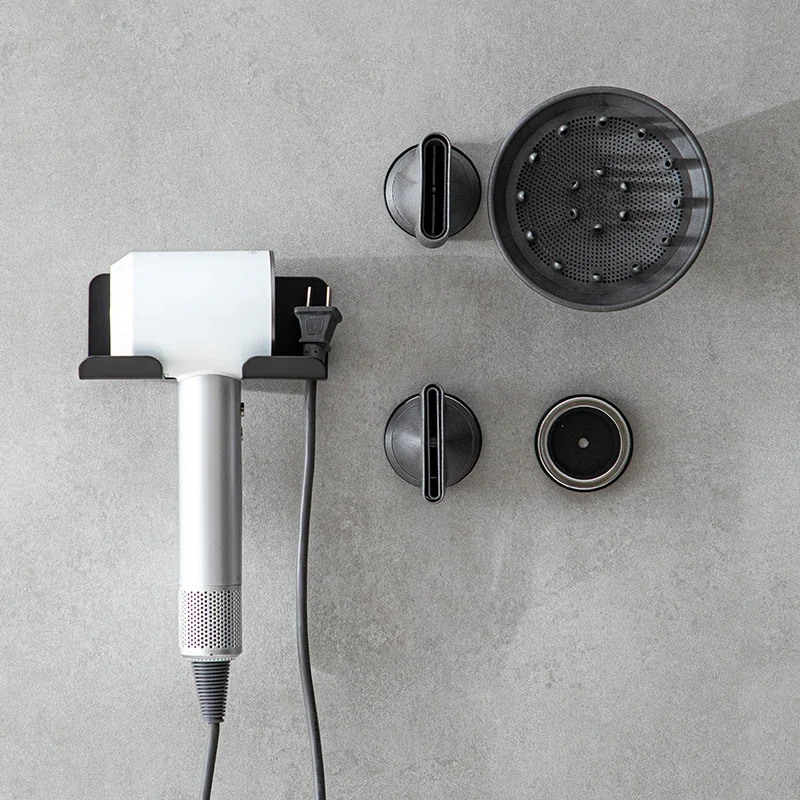 

SHIMOYAMA Wall Mount Self Adhesive Blow Dryer Hair Dryer Holder Power Plug Diffuser and Nozzles Organizer