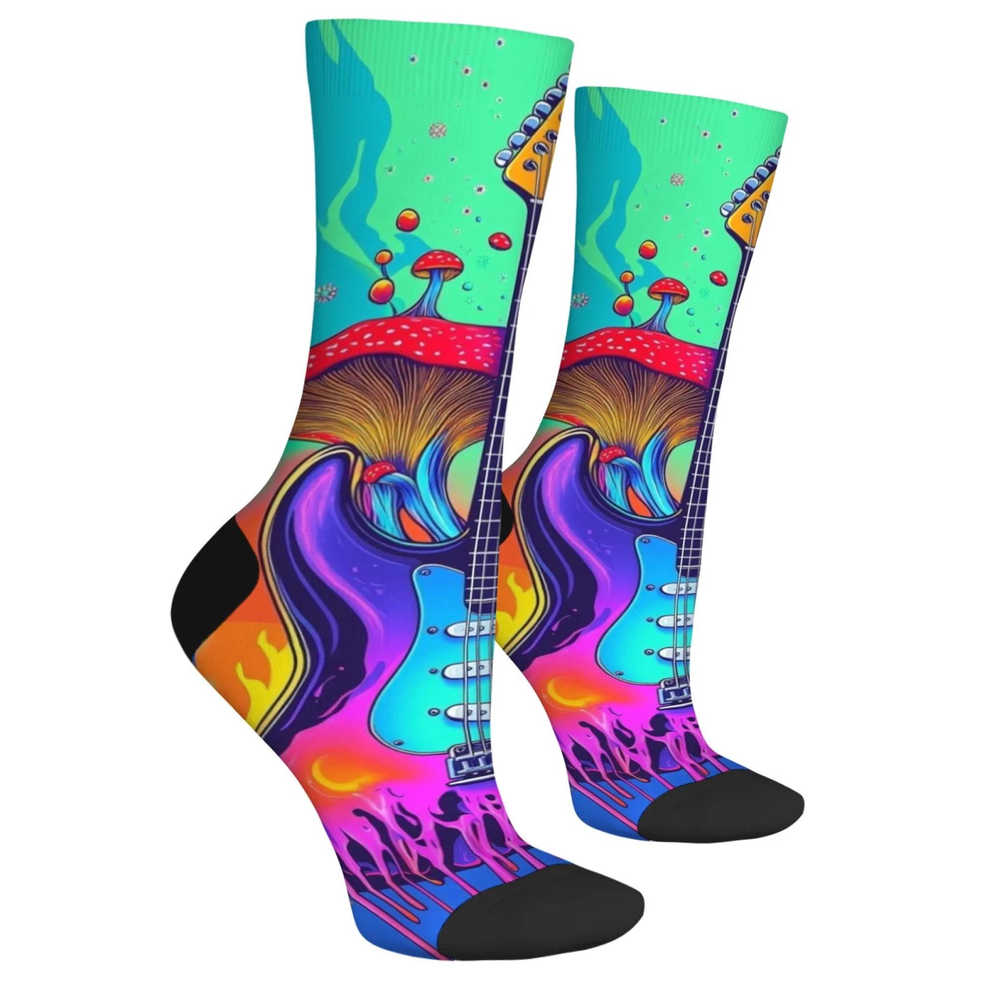 Psicodélico rock guitarra pop música meias masculinas novidade feliz engraçado tripulação meias louco hip hop tendência meias harajuku estilo retro