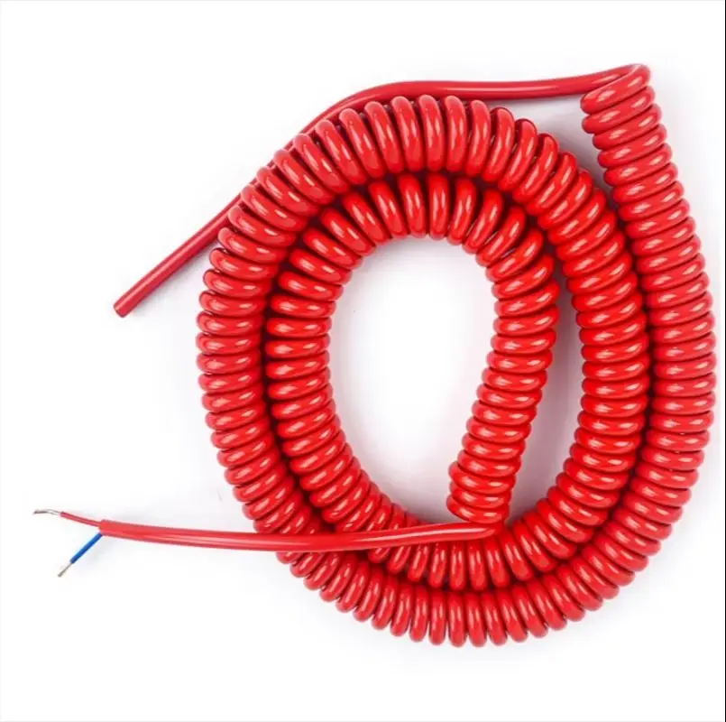Red PU Spring Spiral Cable, 2 Cores 0.5mm² Pure Copper Telescopic Wire, Stretchable Retractable Power Cord 1/2/3/4/5/6/7/8/9/10/