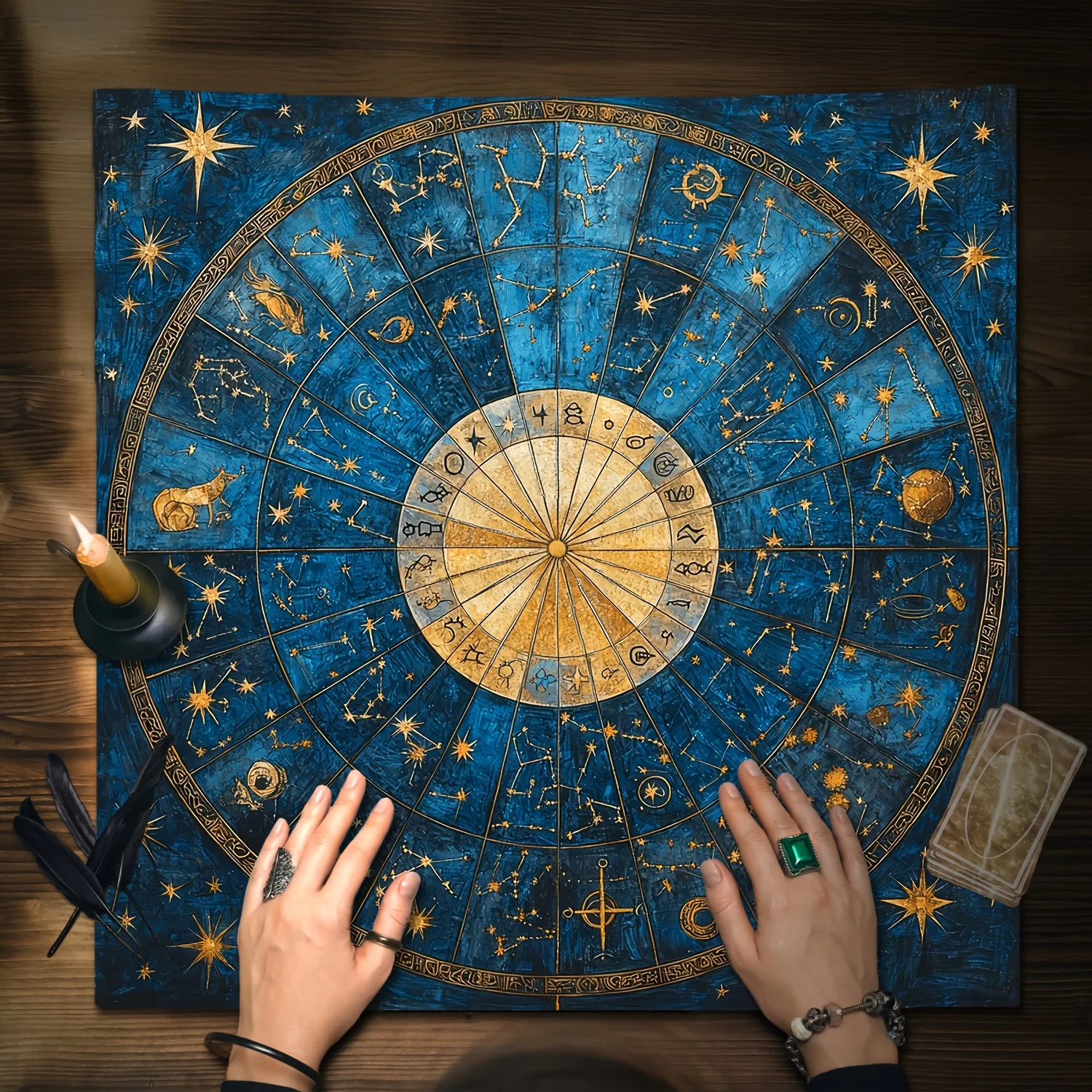 Astrology Zodiac Constellation Chart Cloth Table Runner Deep Blue Celestial Starry Night Mystic Decor90x90cm