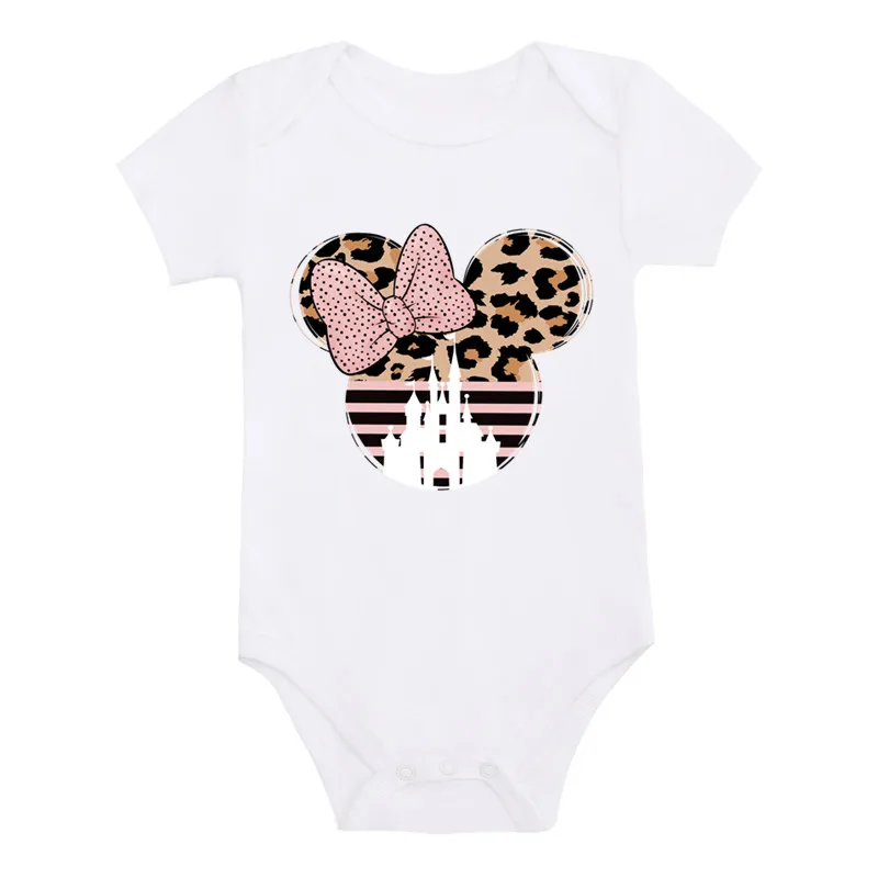 Cute Minnie Head Disney Castle Print Infant Baby Boys Girls Jumpsuit White Cotton Baby Bodysuit Summer Newborn Romper