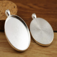 New Fashion 5pcs 30x40mm Inner Size Silver Plated Simple Style Cabochon Base Setting Charms Pendant 