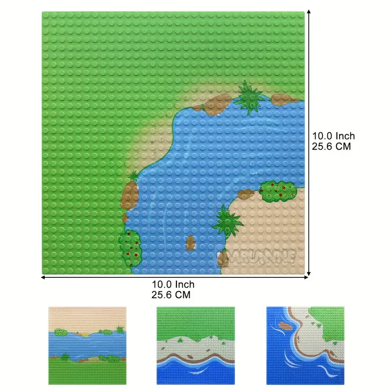 10x10 Inch Grassland River Island Ocean Background Building Block Base Plates, Compatible For Common Block(32x32 Dots)