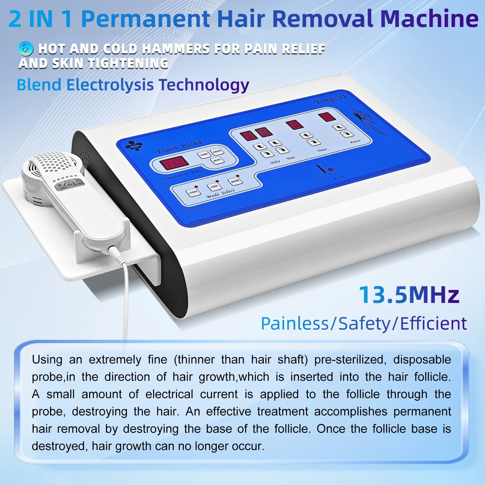 

Permanent Hair Removal Machine with Hot Cold Hammer Epilator Blend Electrolysis Hair Removal Machine for Face Body Bikini