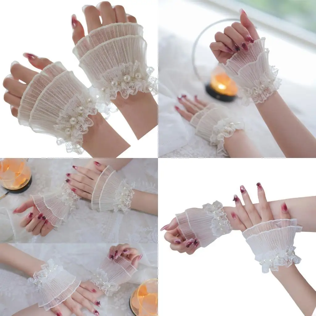 M6CD Stretchy Arm Sleeves Pearls Decors Wrist Cuffs For Anime Event Dressingup