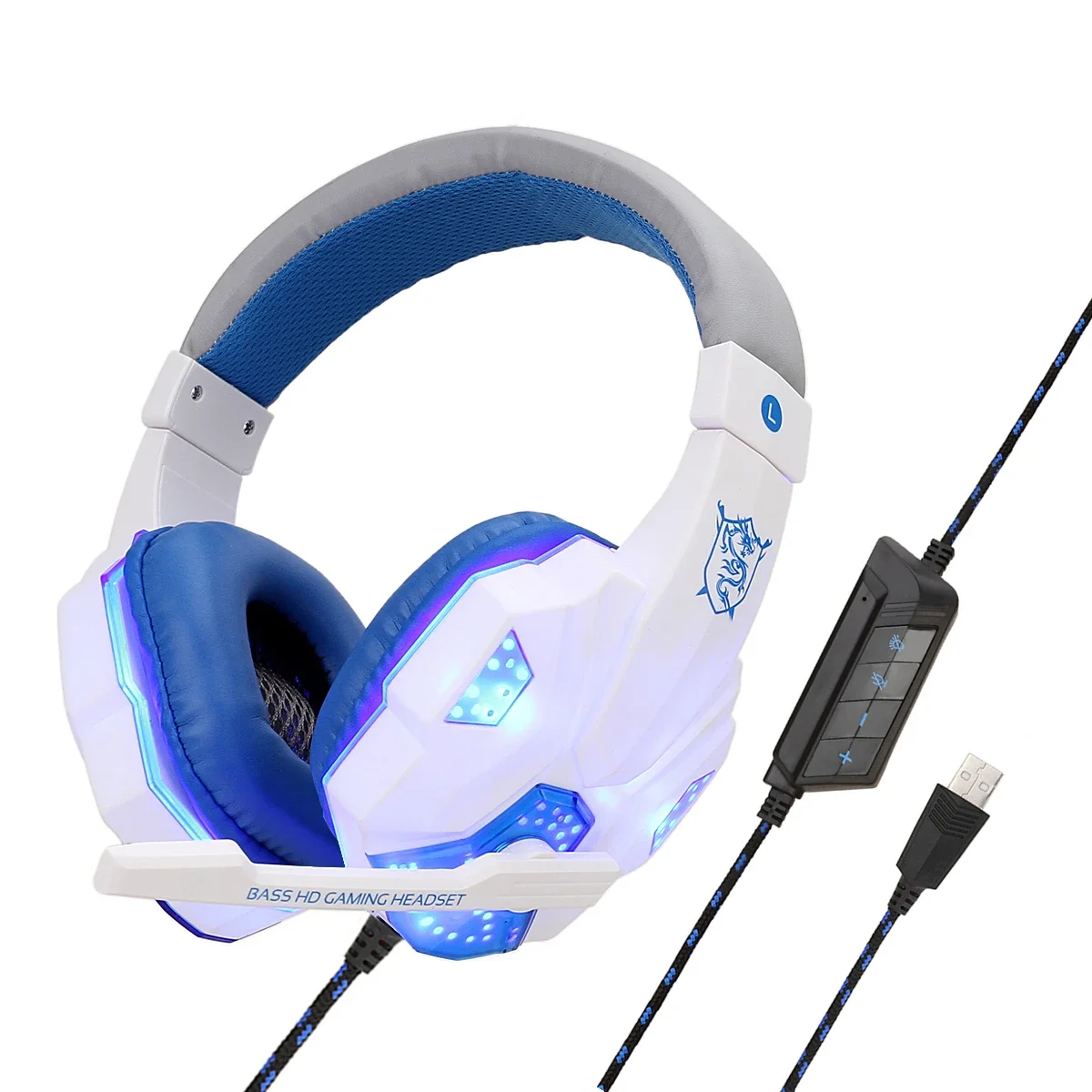 10 Uds. Auriculares estéreo de graves con cable USB para ordenador con micrófono sonido envolvente 7,1 auriculares para juegos PS4 con luz Led para PC