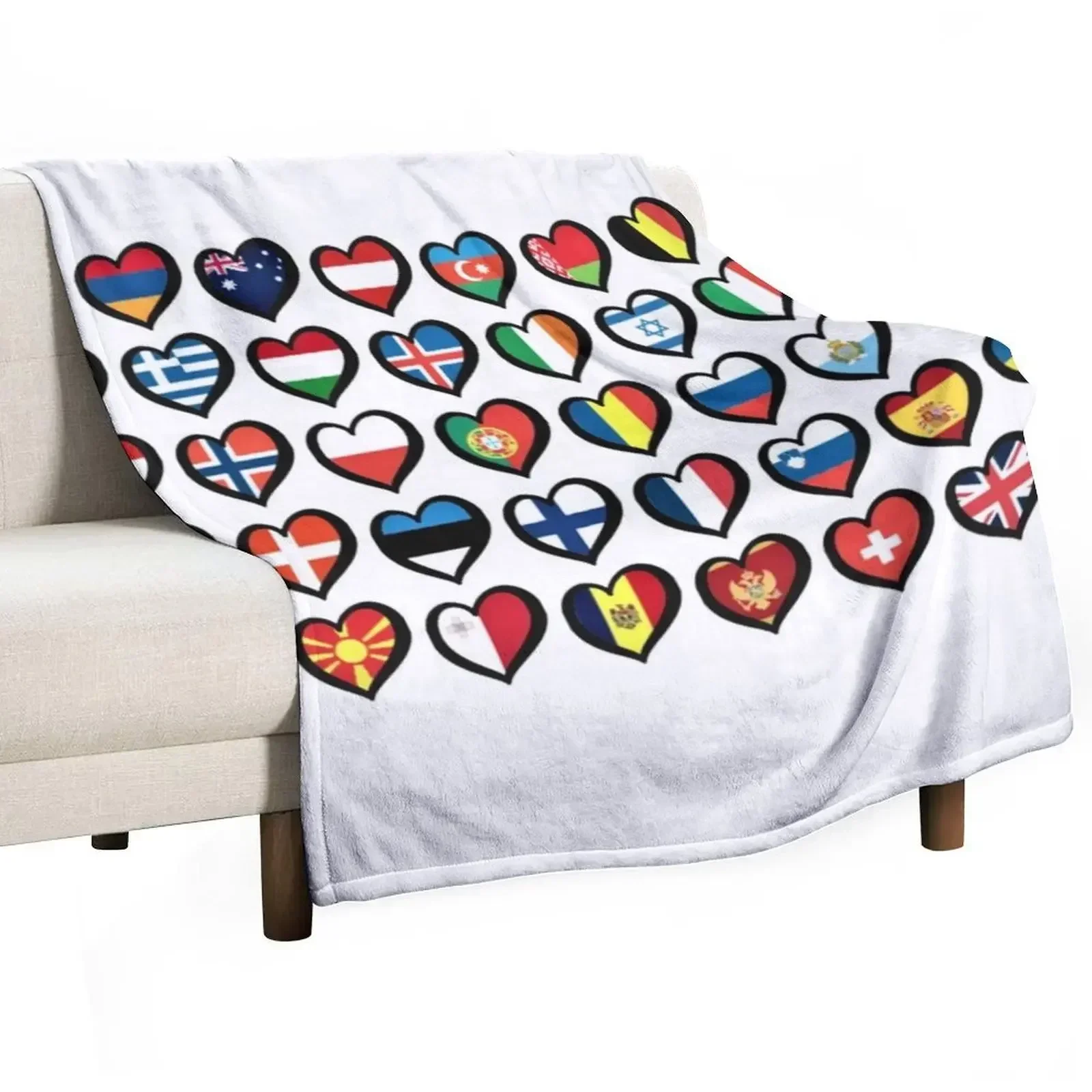 Eurovision Song Contest Flags Hearts ESC Throw Blanket Bed linens wednesday Blankets