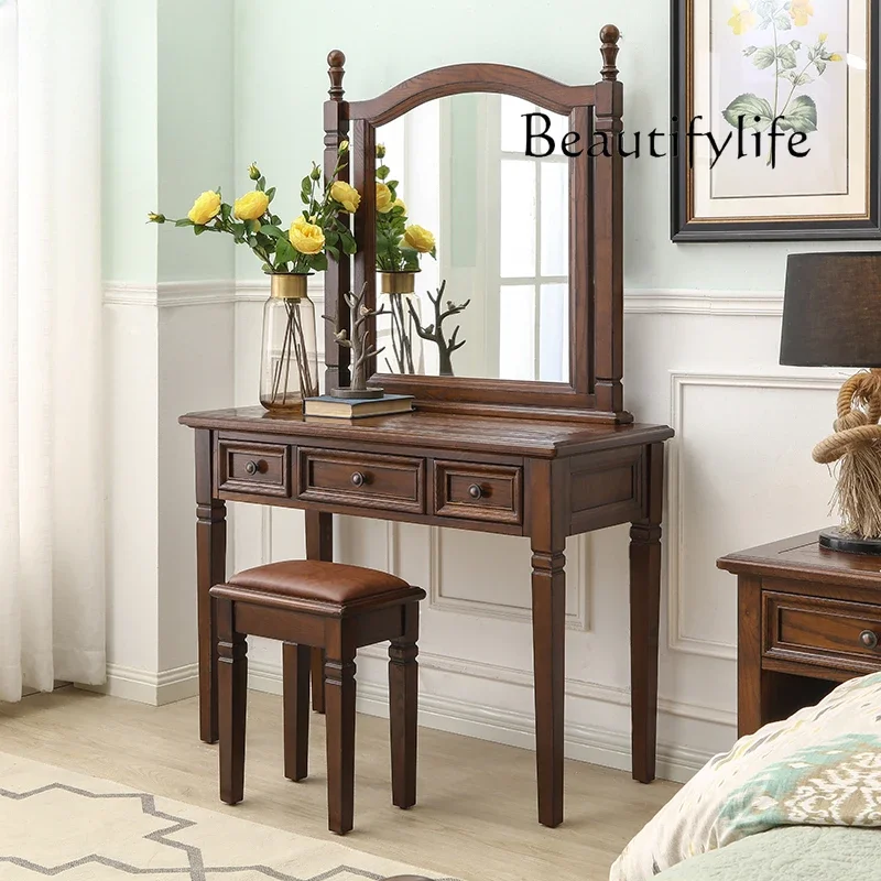 N19 American Country Retro Solid Wood Dressing Table Modern Minimalist Bedroom and Household Makeup Table