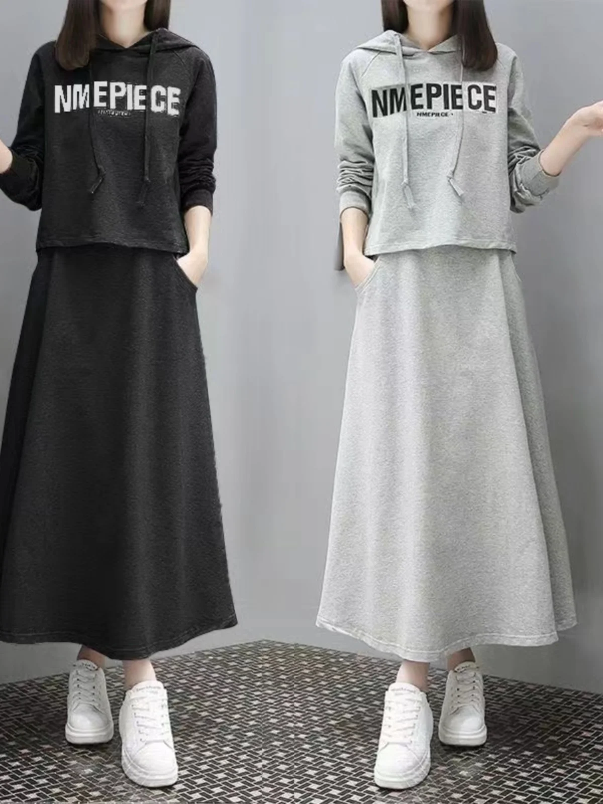 

plus Size Faionable Hoodie Dr Two Piece Set Cover Belly Slimming Spring Autumn 2024 Women's Clothing Commute Sle Polye...
