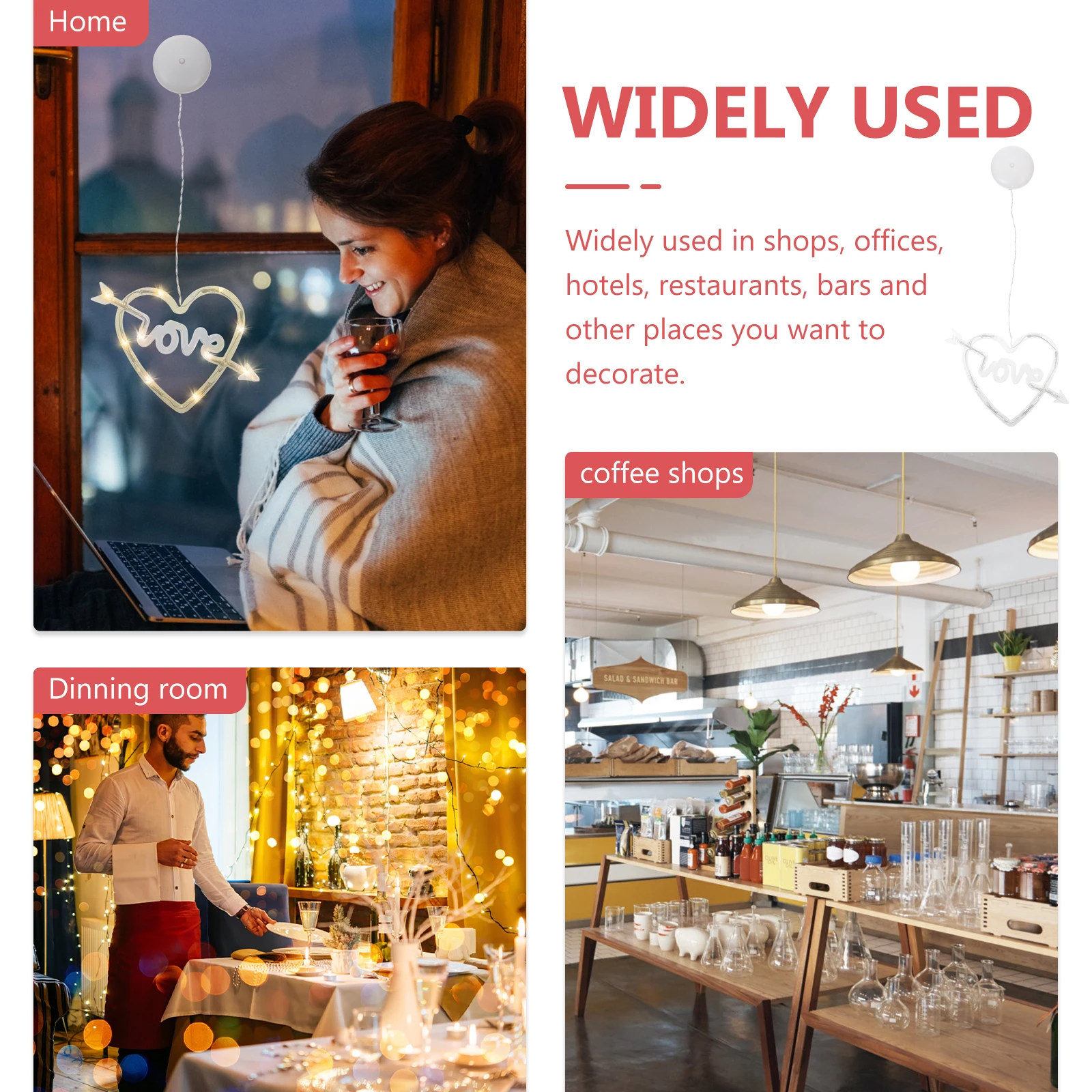 

Chic Heart Shaped Suction Cup Light Hanging Durable Creative Romantic Atmosphere Led Pendant Unique Decorative Window Curtain