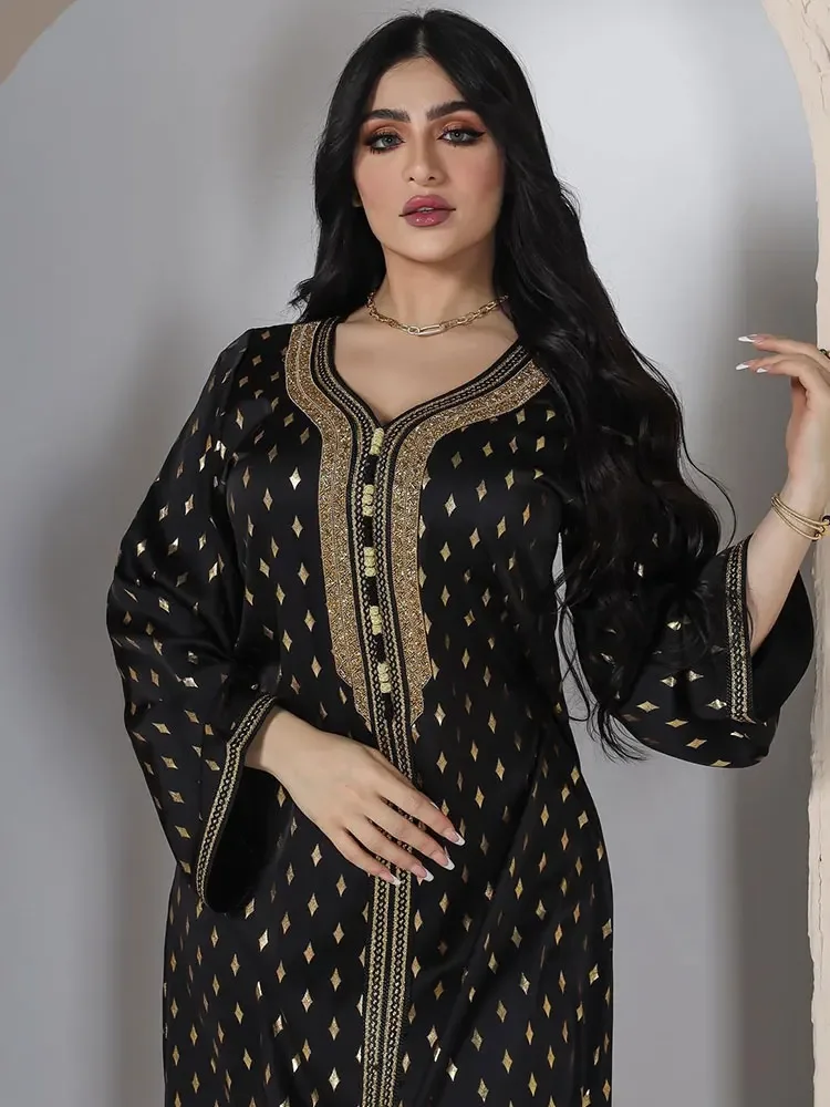 Diamant abaya arabové soumrak dlouhé šaty ženy zlato cejchování muslimové ramadánu marocké kaftan dubaj saúdská gulf jalabiya černá abayas