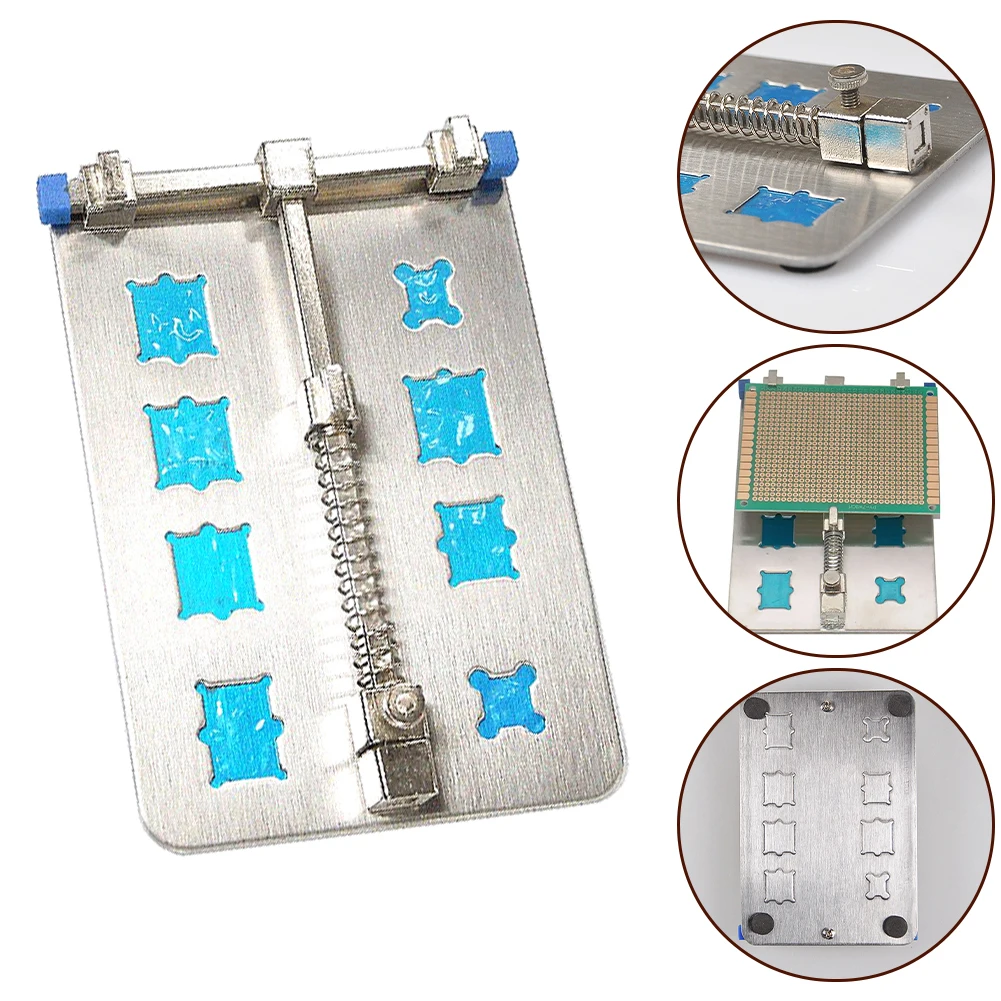 Supporto per circuito stampato supporto per circuito 120x80mm Pad antiscivolo rimozione colla scanalatura piattaforma di saldatura acciaio inossidabile nuovo