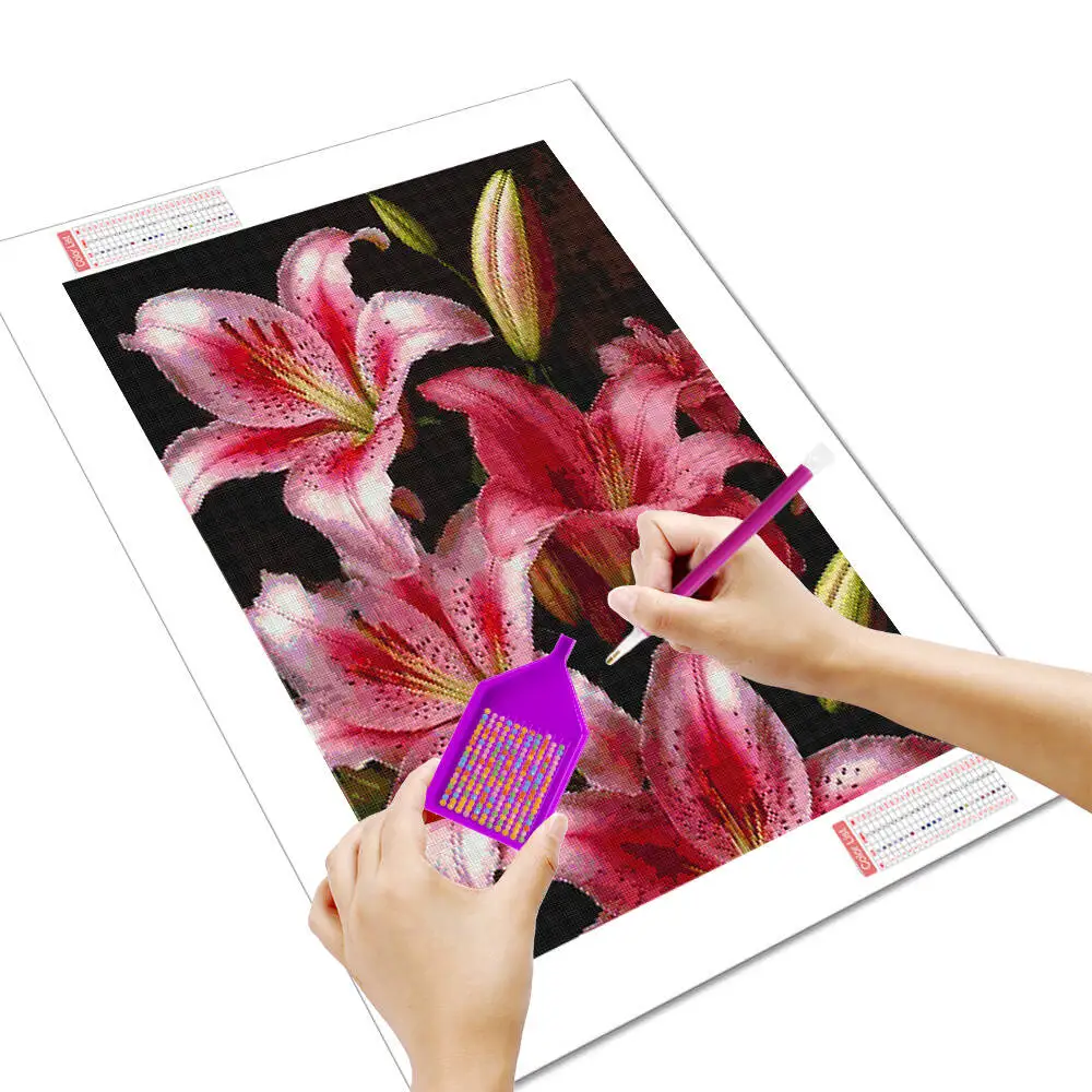 unframe  Lily Branch Diamond Painting Full Square Round Drill Landscape Diamond Embroidery Picture Of Rhinestones