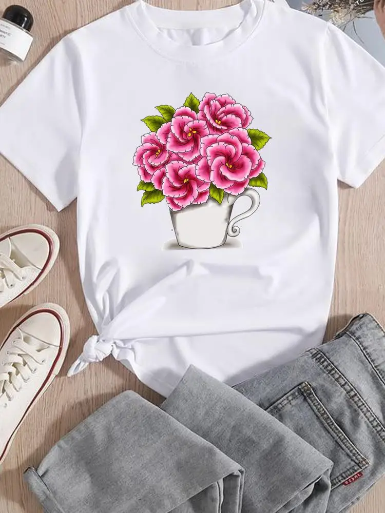 Bloem Aquarel Trend 90S Bedrukt Grafische T Top Vrouwen Mode T-Shirt Cartoon T-Shirts Tee Casual Dame Print Kleding