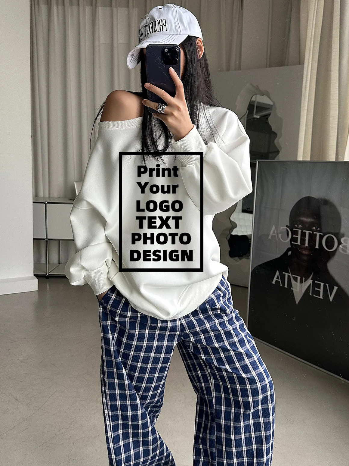 

Custom Patterns Casual Off Shoulder Y2k Sweatshirts Loose Long Sleeve Autumn Customized Tops Women Sweatshirts DIY Print Photos