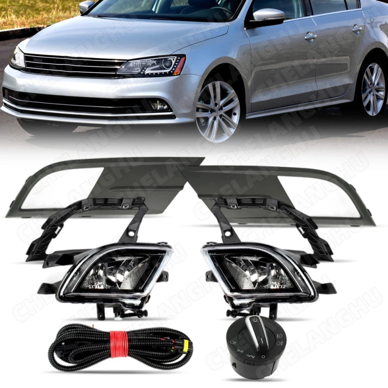 

For VW Jetta MK6 2015 2016 2017 2018 Car-Styling New Front Bumper Fog Light Fog Lamp + Wire + Switch Or Light Grille Cover Kit