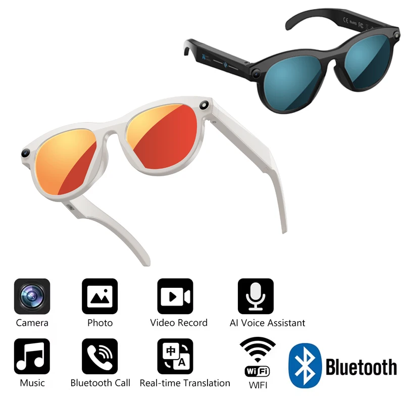 

AI Smart Glasses with Camera Recording Videos AI Photo Recognition Answer Translation 290mAh Large Battery Bluetooth Glasses