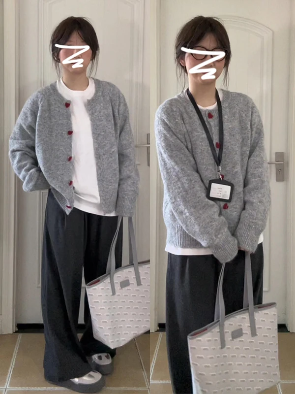 

Корейский вязаный открытый кардиган с мягкими глазами, женский осенне-зимний свободный утягивающий свитер Jaet Long Sve round Ne Butto...