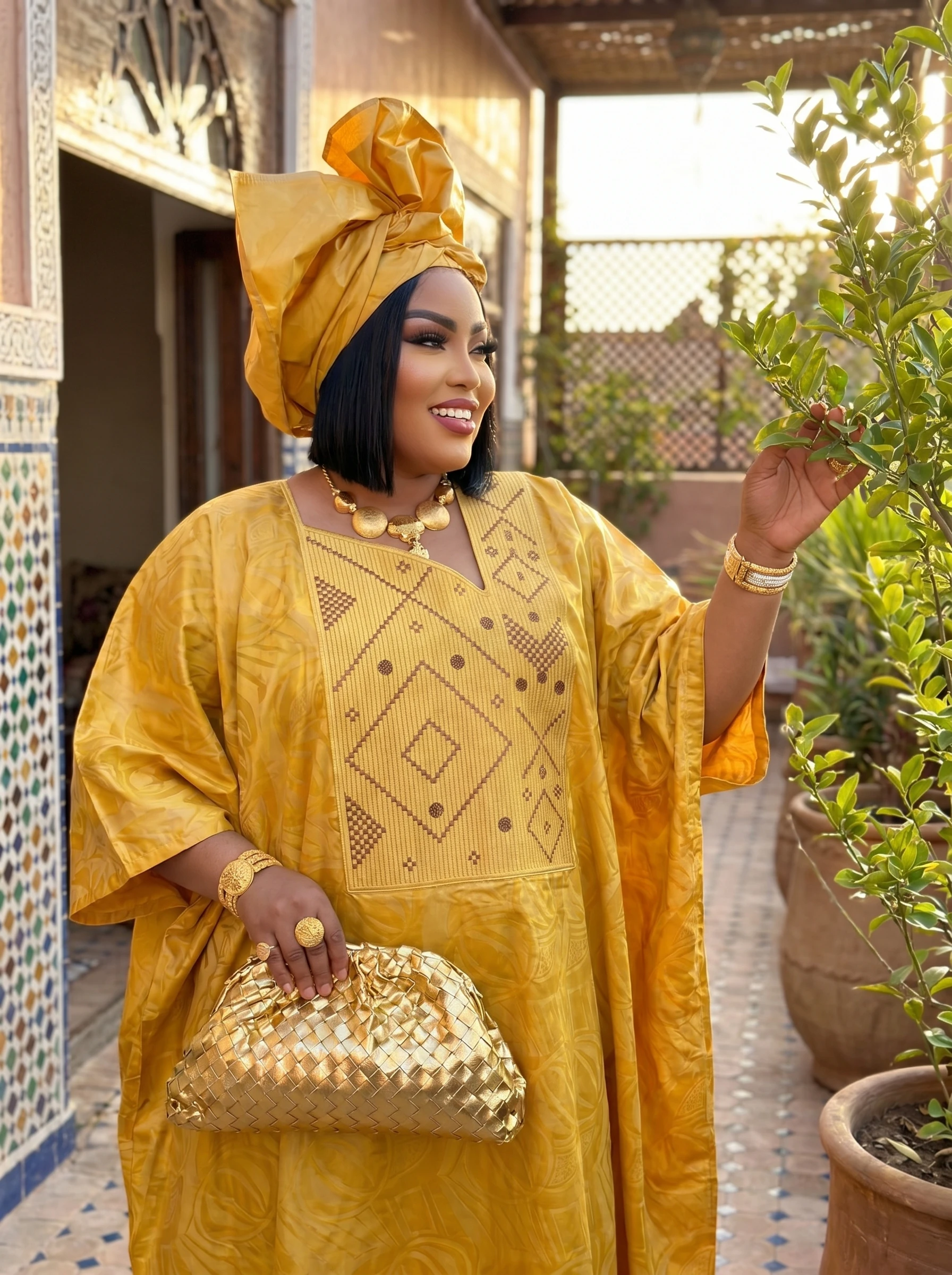 Afrikanisches Kleid für Damen, Abaya mit Stickerei, große Größen, elegantes Party- und Kirchenkleid – Detail 3