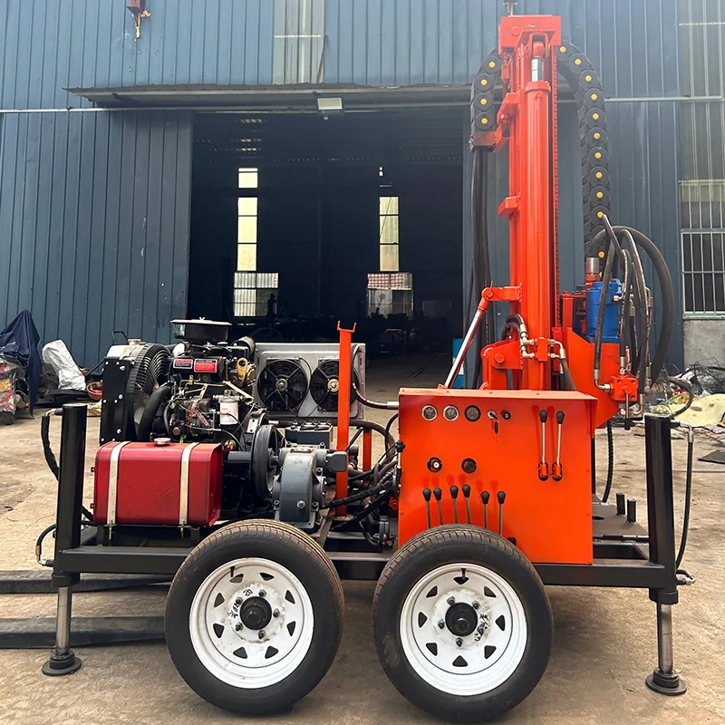 Maßgefertigte 200m Tiefbrunnen-Rotationsbohranlage Diesel-Hydraulische Tragbare Rad- und Raupenbohrmaschine
