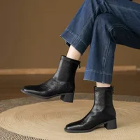 Autumn Vintage Elastic Slim Women Ankle Boots Fashion Soft Leather Shoes Ladies Elegant Thick Heel Mordern Short Booties - Image 2