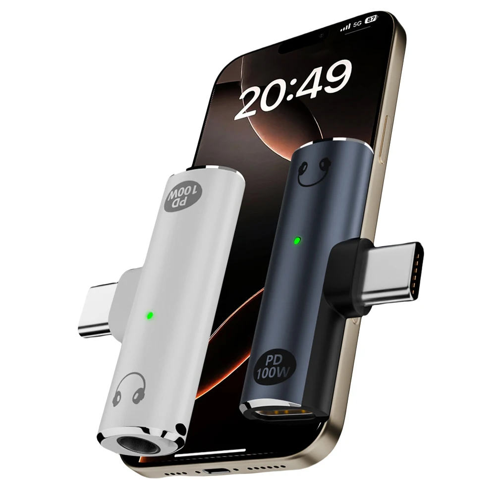 2 in 1 Audio Aux Adapter PD 100W USB C To Type-C Converter with Aux Audio Jack Earphone Splitter for Xiaomi Huawei iPhone 15 16