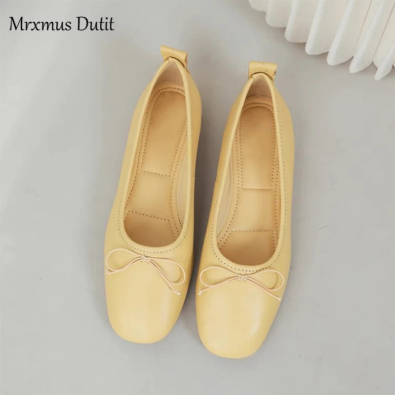 Mrxmus Dutit2023 New Spring Autumn Fashion Women Leather Multicolor Soft Flat Shoes Slip-On All-match Solid Simple Casual Female