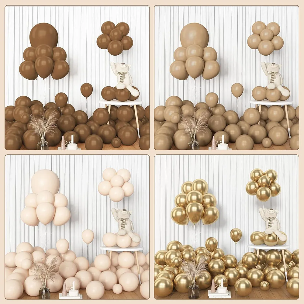 153 Pieces Brown Balloon Garland Arch Set, Different Sizes 18 12 10 5inch Brown Nude Latex Metal Confetti Gold Balloon Suitable for Unisex Bear Baby