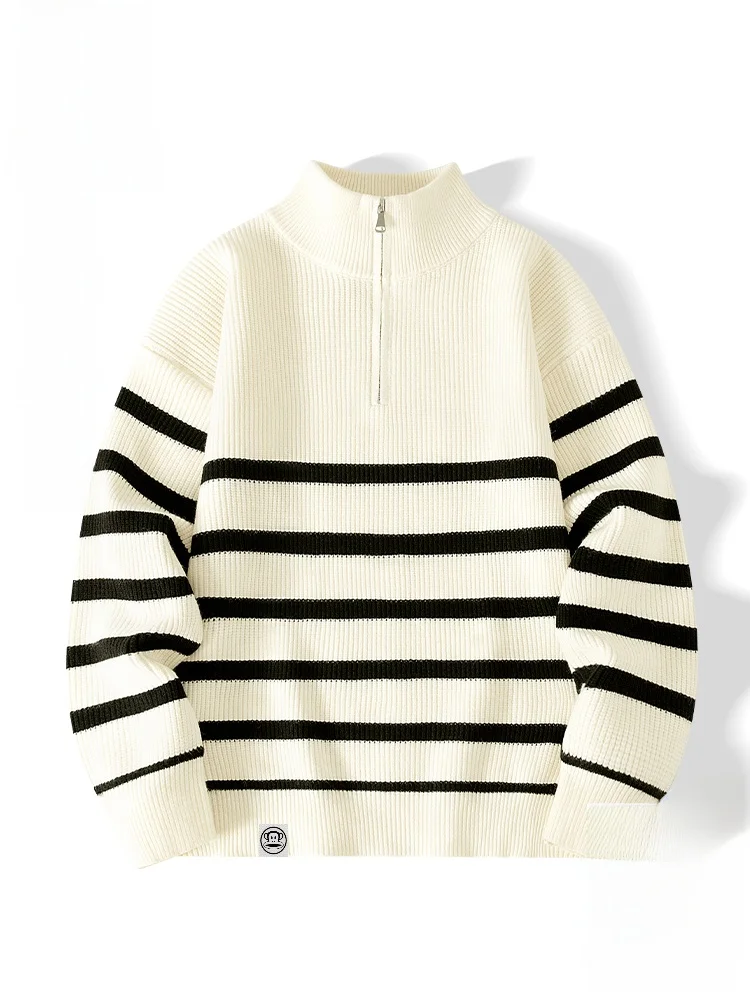 

Thiened Knitted f Zipper Men's Open Cardigan Winter Warm Loose Base irt Casual Faion Ci Sle Striped