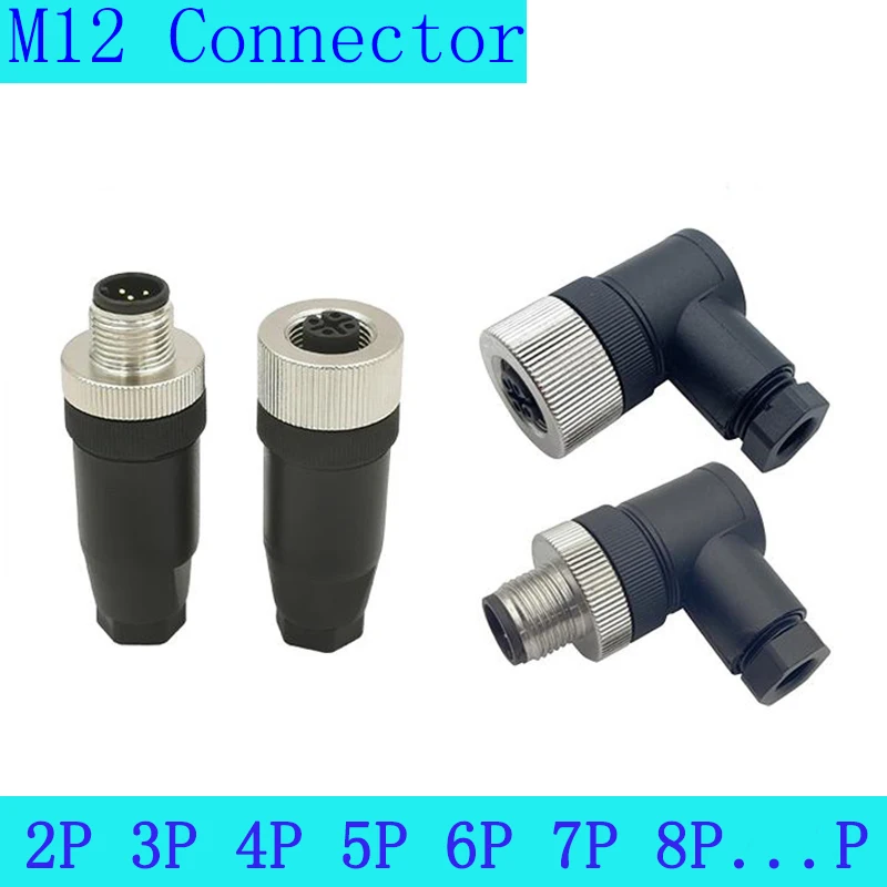 

M12 Sensor Connector 4 5 8 Pin Aviation Male Female Straight/Curved Plug Waterproof IP67 A B D Type Screw Crimping Power Connect