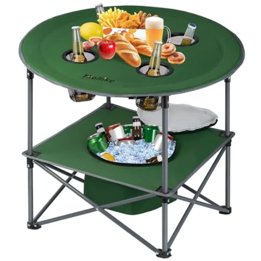 

Portable Lightweight Folding Camping Table - Collapsible Foldable Picnic Camp Table with Cooler 4 Enlarged Upgraded Cup Holders