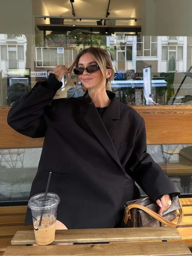 Fashion Lapel Button Suit Jacket For Women Casual Loose Long Sleeves Office Lady Coat 2024 New Chic Autumn Outercoat High Street