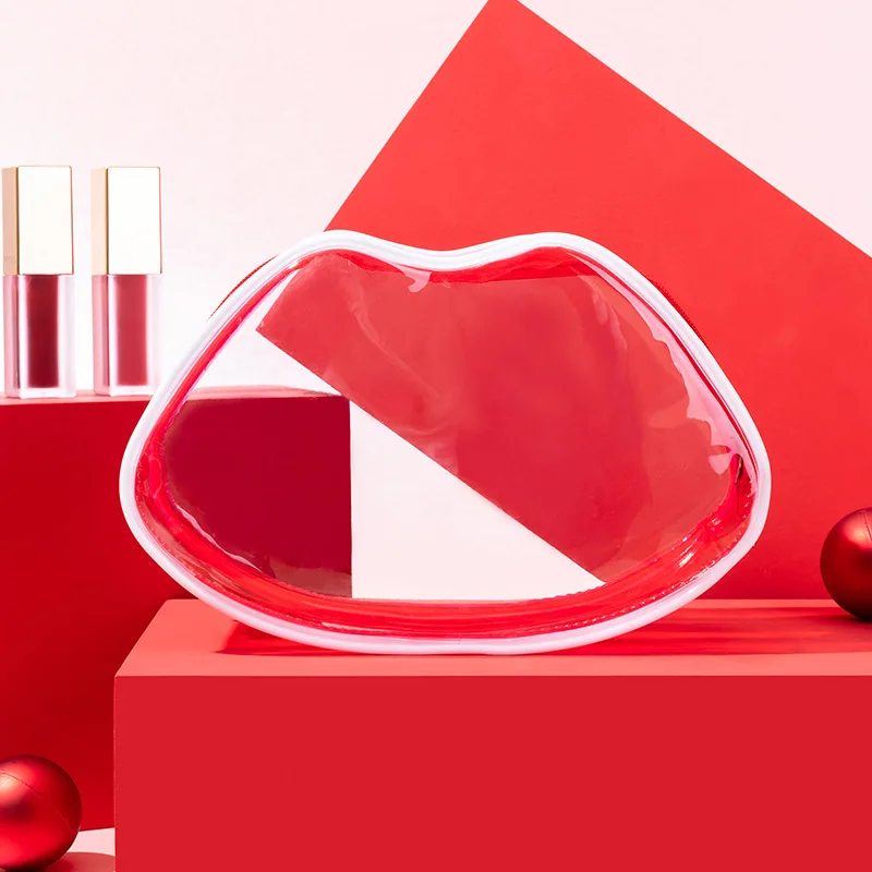 Bolsas de cosméticos transparentes para mujer, bolsa impermeable de PVC con forma de labios rojos, organizador de almacenamiento de maquillaje, accesorios de viaje