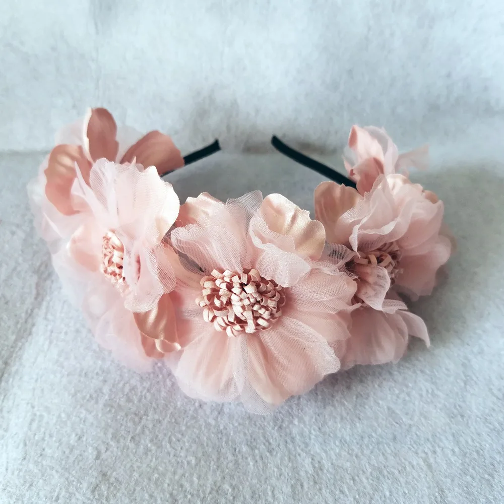 New Mesh Curled Flower Bride Headdress Elegant Wedding Bridal Headwear Solid Color Party Hair Garland Hair Accessories
