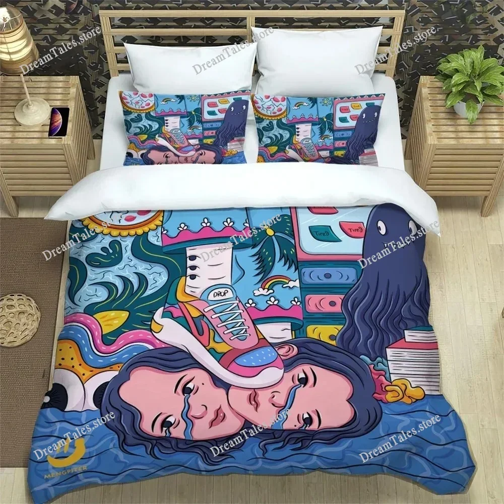 American Cartoon Illustration Print Polyester Bedding Sets，Children or Adults for Beds Quilt Cover Home Textileextile