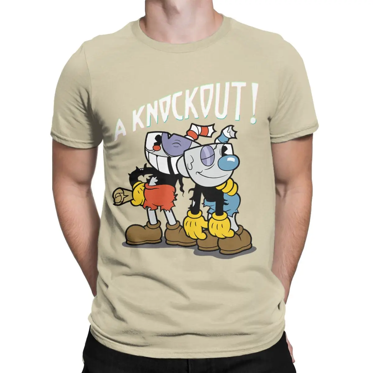 Knockout Cuphead T-Shirts Men Leisure 100% Cotton Tees Crewneck Short Sleeve T Shirts Plus Size Clothing