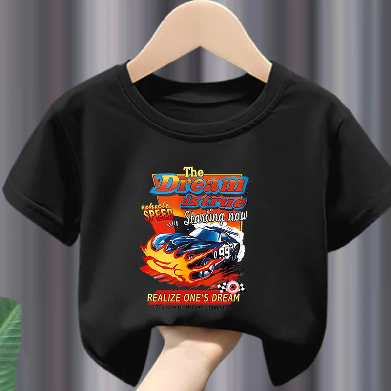 

New Children's Thin Summer Tops for Boys and Girls, and Boys' Casual and Stylish Racing Print Round-neck Half-sleeve T-shirts