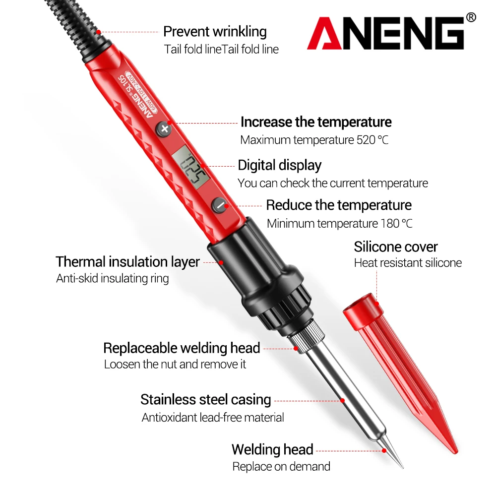 سبيكة لحام كهربائي LCD شاشة ديجيتال قابل للتعديل درجة الحرارة ANENG SL105 المحمولة 60 واط كهربائي لحام أدوات إصلاح اللحام #6