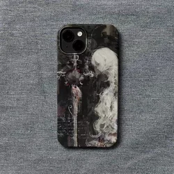 Medieval Artistic Painting Sword & White Hair Witch Chic Phone Case for iPhone 16 15 14 11 12 13 Pro Max Plus Back Cover