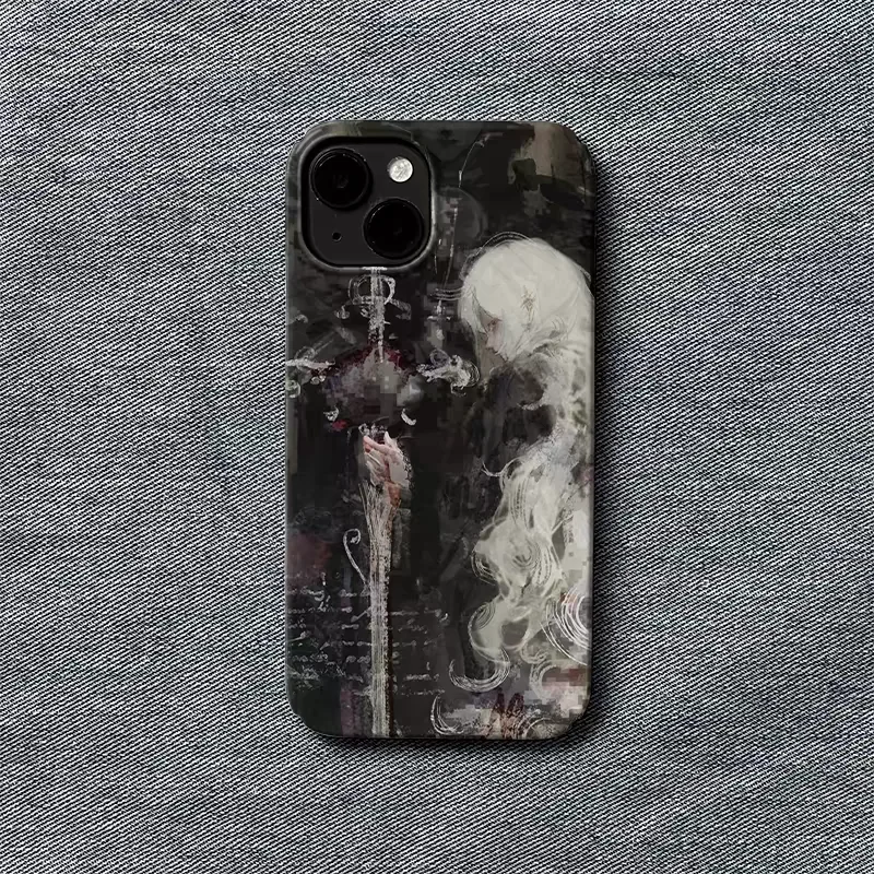 Średniowieczne artystyczne malowanie Miecz i białe włosy Witch Chic Etui na telefon iPhone 16 15 14 11 12 13 Pro Max Plus Back Cover