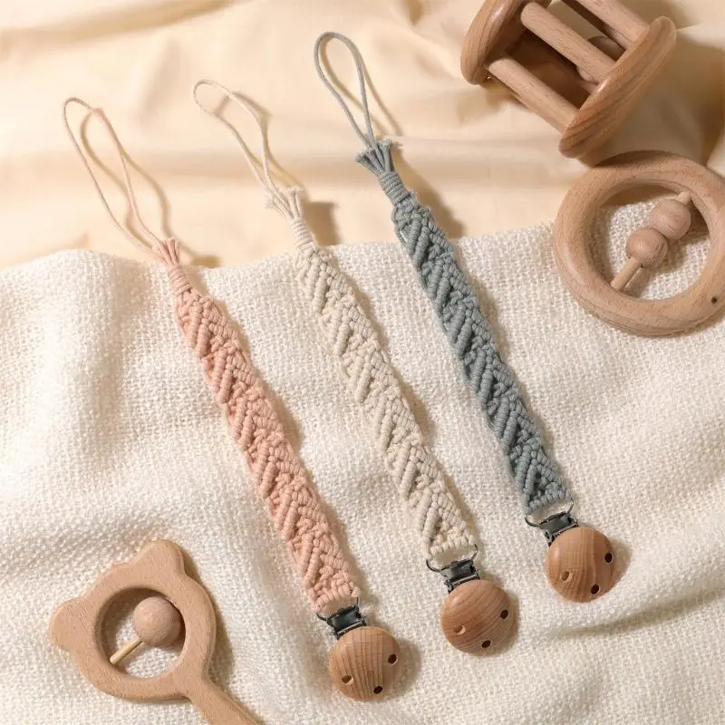 

Pack of 3pcs Baby Pacifier Clip Chain Handwoven Teether Holder Rope Infants Teething Toy Strap Bottle Organiser Belt