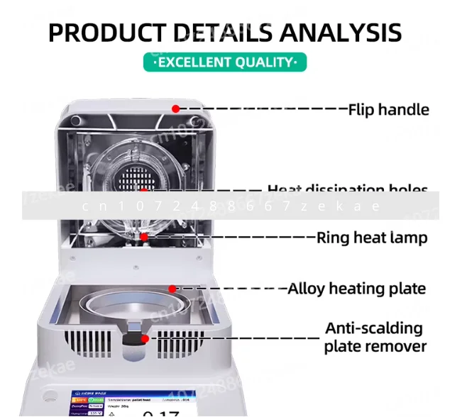 مقياس رطوبة الهالوجين 120 جرام/0.001 مقياس رطوبة الحبوب الدقيق لقياس دقيق لمحتوى الرطوبة في أي مادة #3