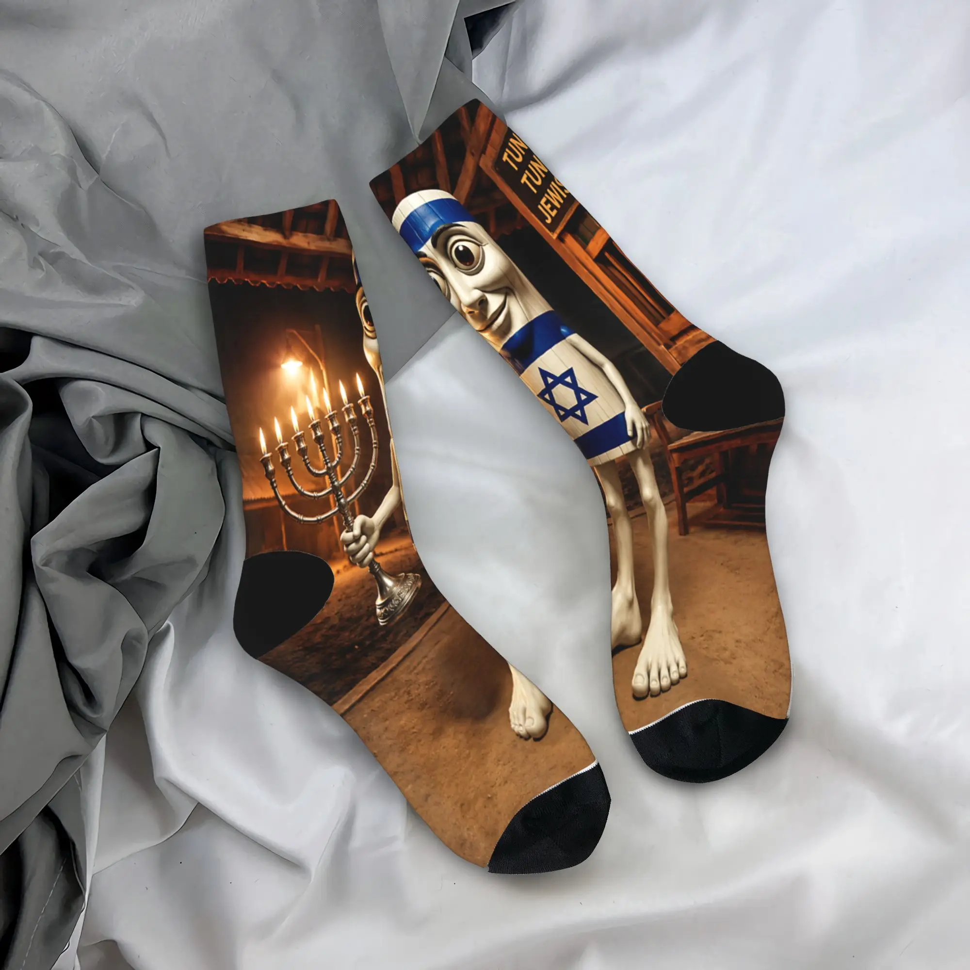 Funny Tung Sahur Jewish Italian Brainrot Meme Socks Autumn Stockings Vintage Adults Men Medium Soft Socks Graphic Non Skid Socks