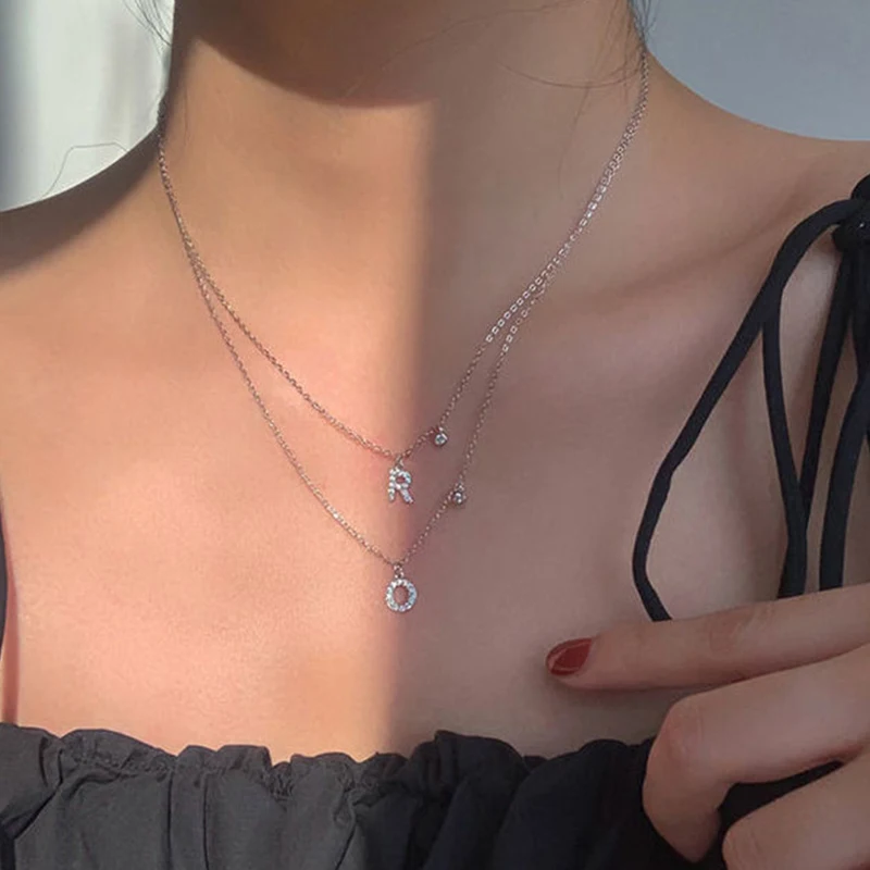 925 Sterling Silver 26 Letter Necklace Sparkling Zircon Letter Pendant Simple Collar Chain Neckchain Women\'s Boutique Jewelry