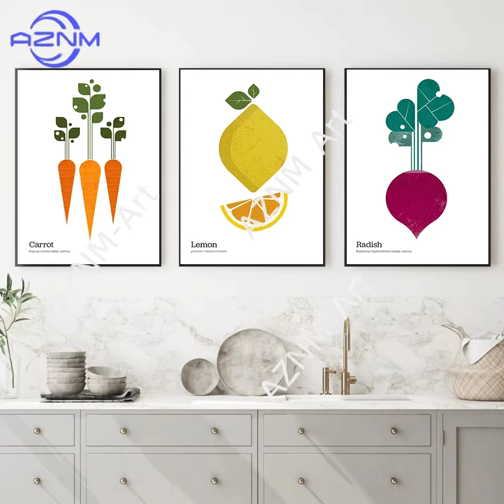 1/3pc Vegetable Kitchen Poster Vintage Antique Canvas Print Radish Lemon Wall Art Picture Canvas Painting Kitchen Decoration