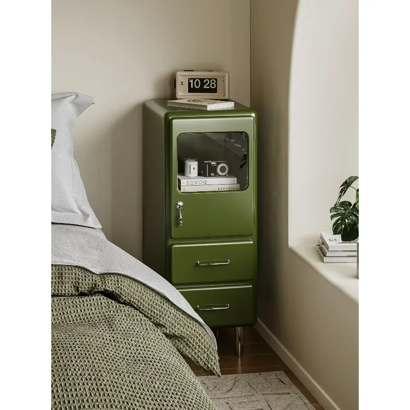 

Japanese retro small ultra-narrow chest, bedside table, living room, bedroom, drawer, glass display case