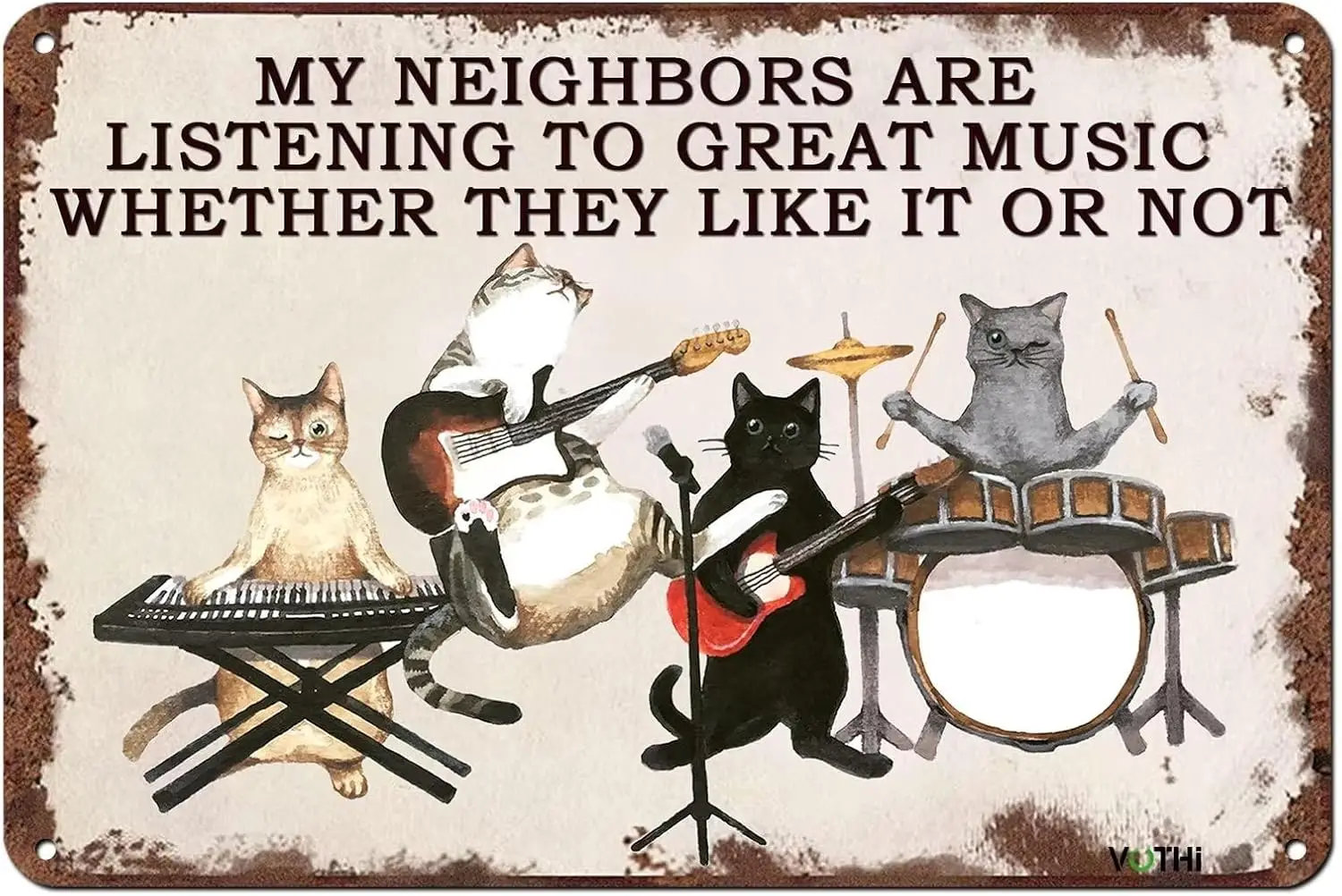 Funny Cat Signs Home Decor,My Neighbors Are Listening To Great Music,Cat Music Plaque Retro Cat Vintage Metal Wall Poster 8×12 I