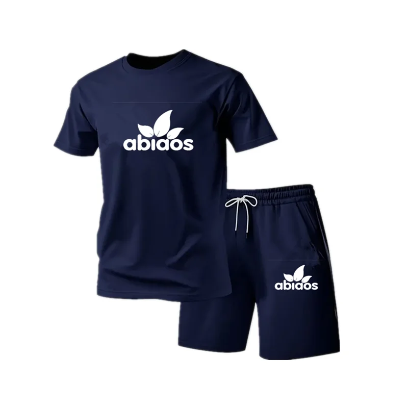 

Summer men's casual two-piece set, round neck short sleeved T-shirt and drawstring pocket shorts, outdoor sportswear